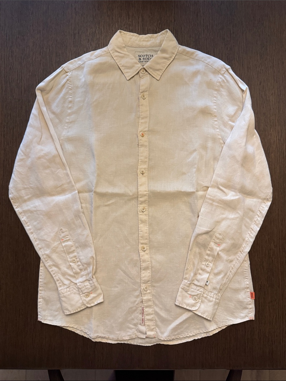 Scotch & Soda Men's Cream Linen Button-Up Shirt (S)